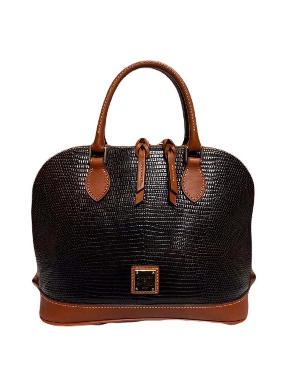 Dooney & Bourke Black Lizard- Embossed Leather Zip Zip Satchel EUC